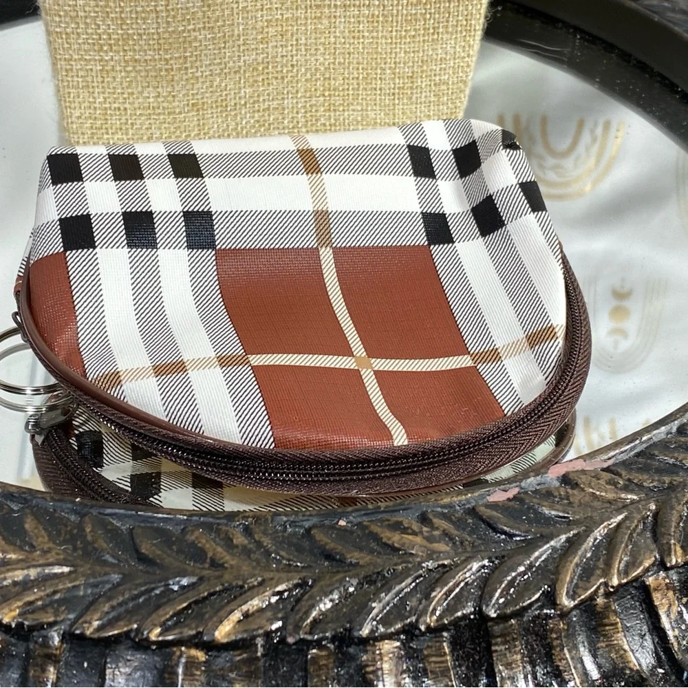 Plaid Cosmetic Bag - Brown and Black